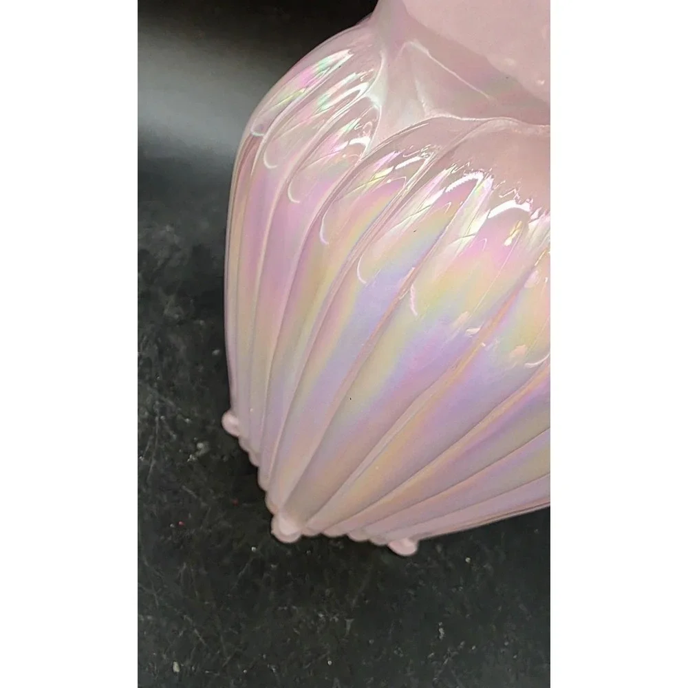 Vintage Fenton Art Glass 95th Anniversary Crimped Pink Cased Vase 5